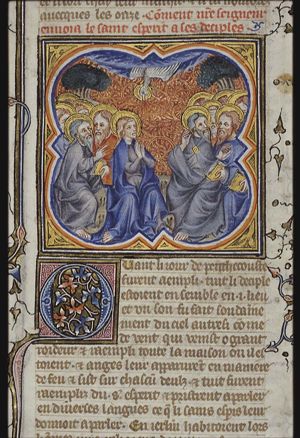 Pentecost: the Holy Spirit descends upon Mary and the apostles