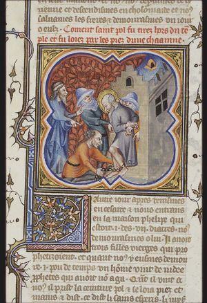 After being dragged out of the temple by the Jews, St. Paul is rescued by soldiers, who arrest him and carry him away