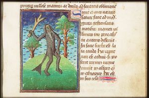 Satyrus (a kind of wood-deity resembling an ape) or wild man with a club