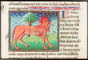 Manticora (a fabulous animal from India with a human face, lion's body, and a scorpion's tail)