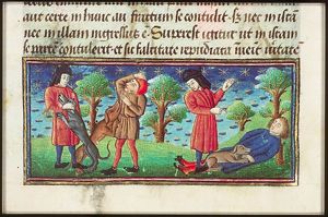 After the murder of his master, a dog guards the body; the dog identifies the murderer