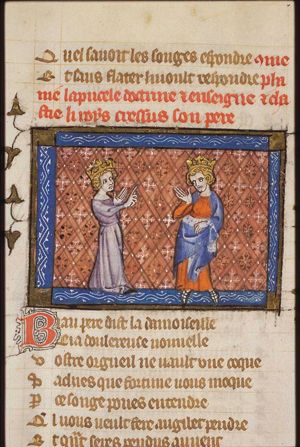Phanie, daughter of king Croesus, explains the dreams of her father