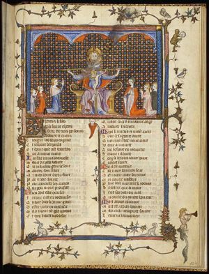 The Trinity: God the Father holding the crucifix (Mercy-Seat), with male and female worshippers