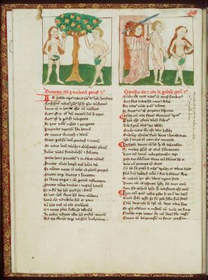 The fall of man: Adam and Eve eat from the Tree of Knowledge of Good and Evil
