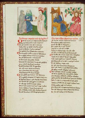 Annunciation of the birth of Mary to Anna and Joachim by an angel