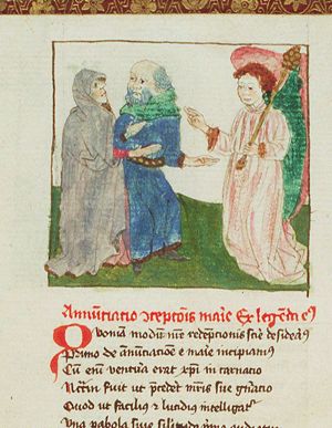 Annunciation of the birth of Mary to Anna and Joachim by an angel