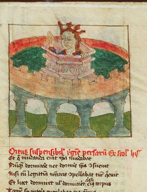 Semiramis, queen of Assyria, meditating in the hanging gardens of Babylon