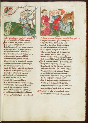 Gideon receives a sign from the angel: the dew is on the sheep's fleece only