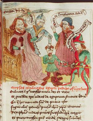 Moses trampling the crown of Pharao and eating burning coals
