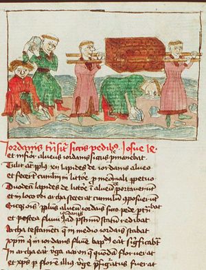 The Jordan is dry for the crossing of the Ark of the Covenant