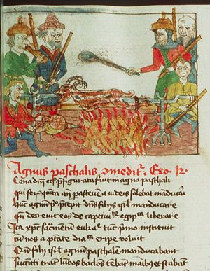 The Israelites with the Passover lamb