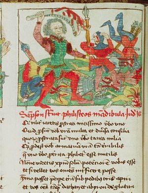 Samson slaying one thousand Philistines with an ass's jaw-bone