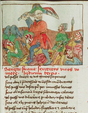 Shamgar slays six hundred Philistines