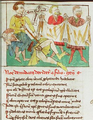 The mocking of Noah: Ham derides the nakedness of his drunken father