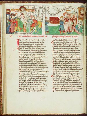 The Crucifixion, with Mary, St. John, Longinus piercing Christ's side with a lance, and soldiers(?) mocking Christ