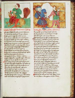 Samson kills a lion with his bare hands
