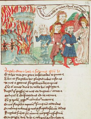 The destruction of Sodom; Lot's flight, his wife turned into a pillar of salt