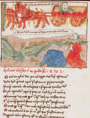 Ascension of Elija, throwing his cloak on Elisha