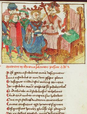Solomon leading his mother Bathsheba to the throne