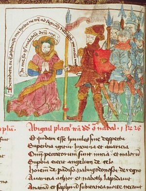 Meeting of David and Abigail, who kneels before him