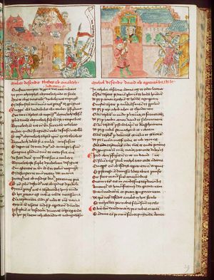 Abimelech, king of Shechem, is struck on the head by a millstone thrown by a woman; at his own request Abimelech is killed by his armour-bearer