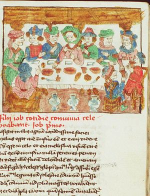 Job's sons give a feast to which they invite their sisters to join them
