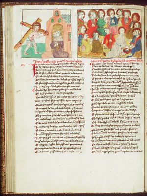 A monk meditating about the stages of the passion: carrying of the cross