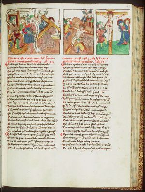 Stations of the cross (11): Crucifixion, with Mary, St. John and others; Longinus piercing Christ's body