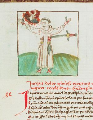 Vision of a Dominican about seven sorrows of the Virgin: a Dominican pierced by a sword