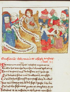 Seven sorrows of the Virgin (3): Christ, disputing with the doctors in the temple, is found by his parents