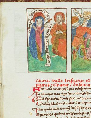 Seven sorrows of the Virgin (4): Christ led away from the Garden of Gethsemane to Jerusalem; one of the apostles informs Mary about the arrest