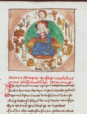 Seven sorrows of the Virgin (7): Mary with the Instruments of the Passion