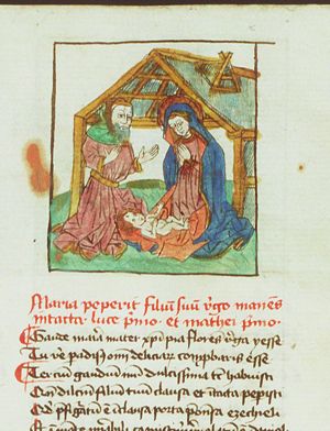 Seven joys of Mary (3): Adoration of Christ-child by Mary and Joseph
