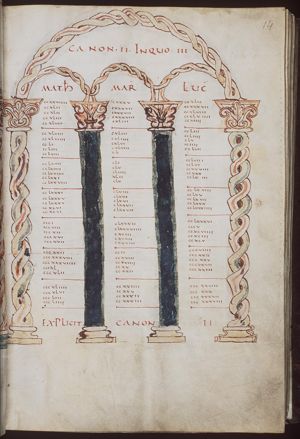 Canontable: table correlating the four Gospels devised by Eusebius of Caesarea