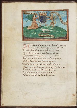 Coat of arms of Anne of Bretagne held by an angel and a lion