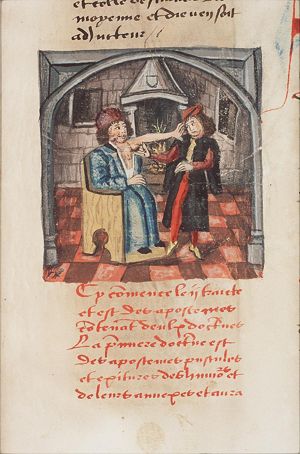 Physician examining a man with a swelling in his arm-pit