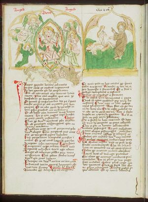 The Last Judgement: Christ on a rainbow raises the dead