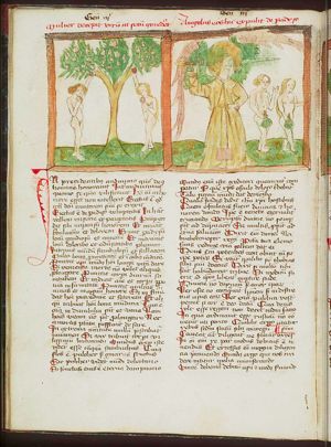 The fall of man: Adam and Eve eat from the Tree of Knowledge of Good and Evil
