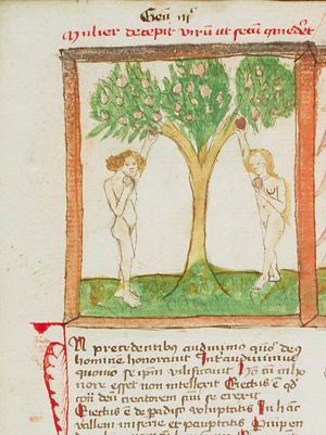 The fall of man: Adam and Eve eat from the Tree of Knowledge of Good and Evil