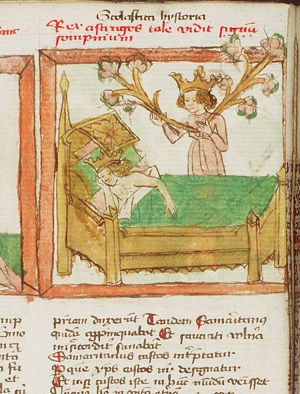 Dream of King Astyages: it is revealed that the child to be born of his daughter is destined to overthrow the grandfather and conquer the world
