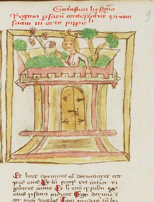 Semiramis, queen of Assyria meditating in the hanging gardens of Babylon