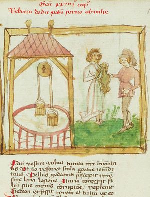 Rebekah offers Eliezer a drink from her pitcher