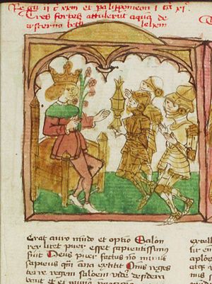 Three of David's heroes bringing water out of the well of Bethlehem