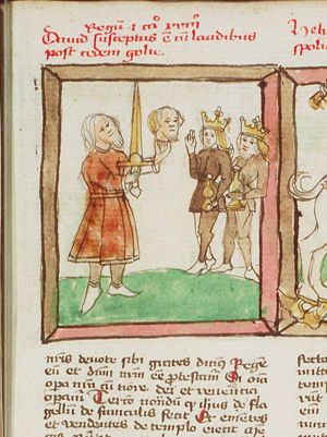 David brings Goliath's head to Saul