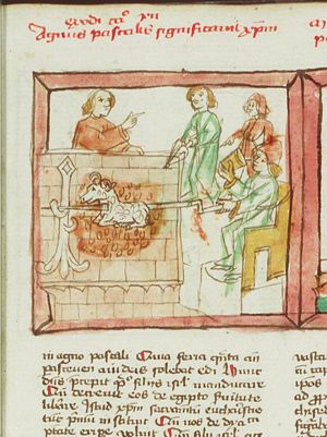 The Israelites with the Passover lamb