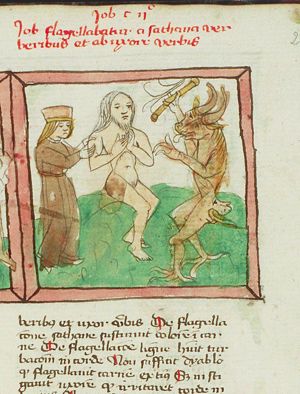 Job on the dung-hill is tormented by his wife and the devil
