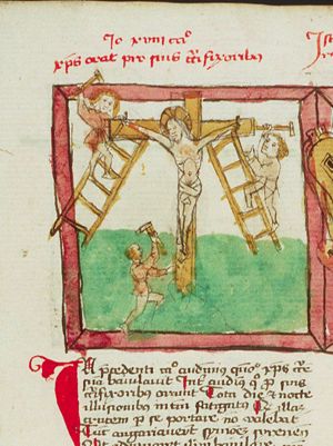 The Crucifixion: Christ is nailed to the cross