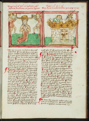 The martyrdom of Isaiah: he is sawn in two