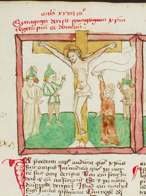 Crucifixion, with bystanders insulting Christ