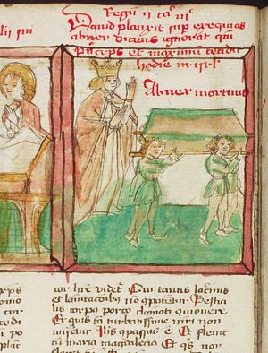 David goes behind the bier at the burial of Abner